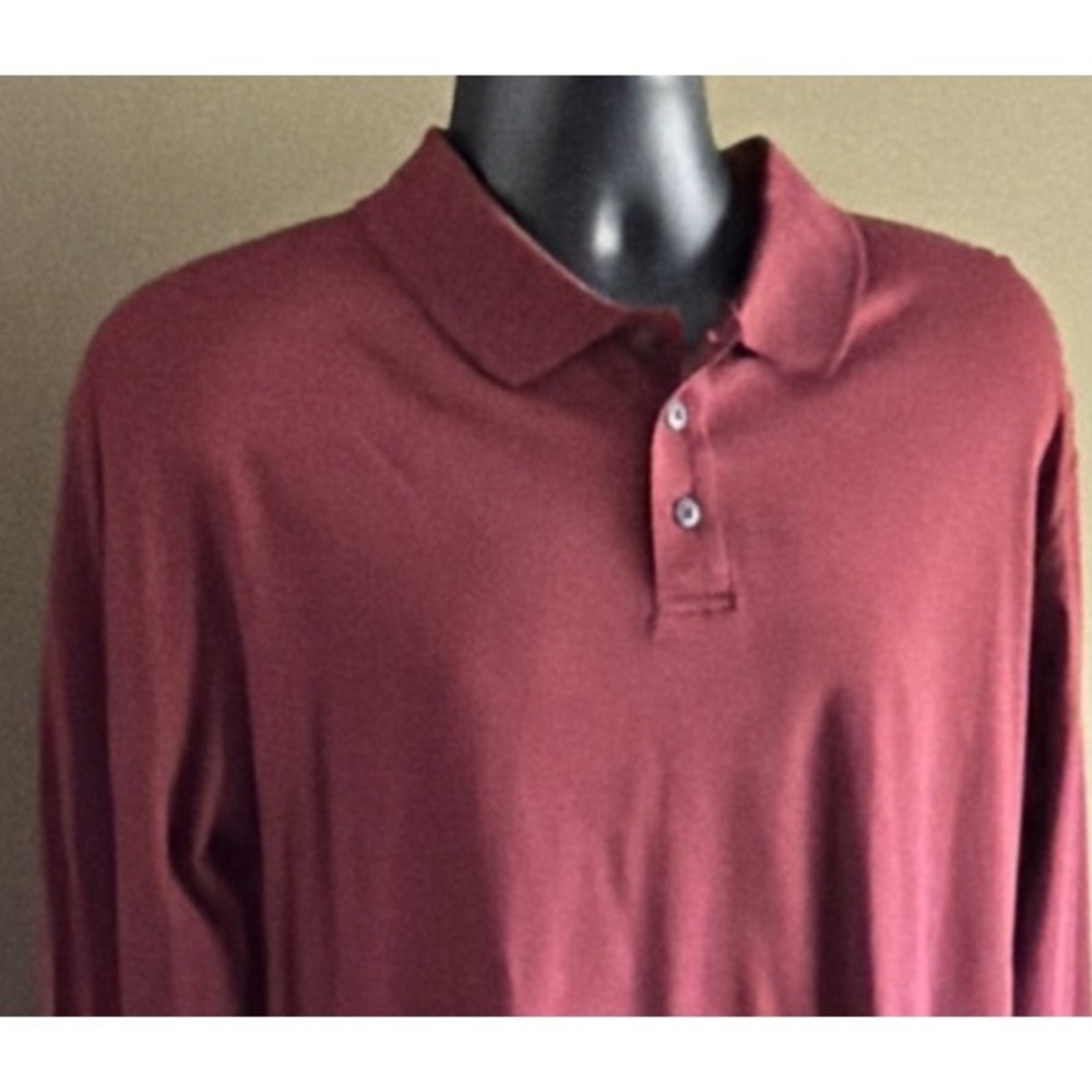 LL Bean Vintage Burgundy Pima Cotton Long Sleeve Polo Shirt Men's Size M 0FFK3 - Picture 3 of 9
